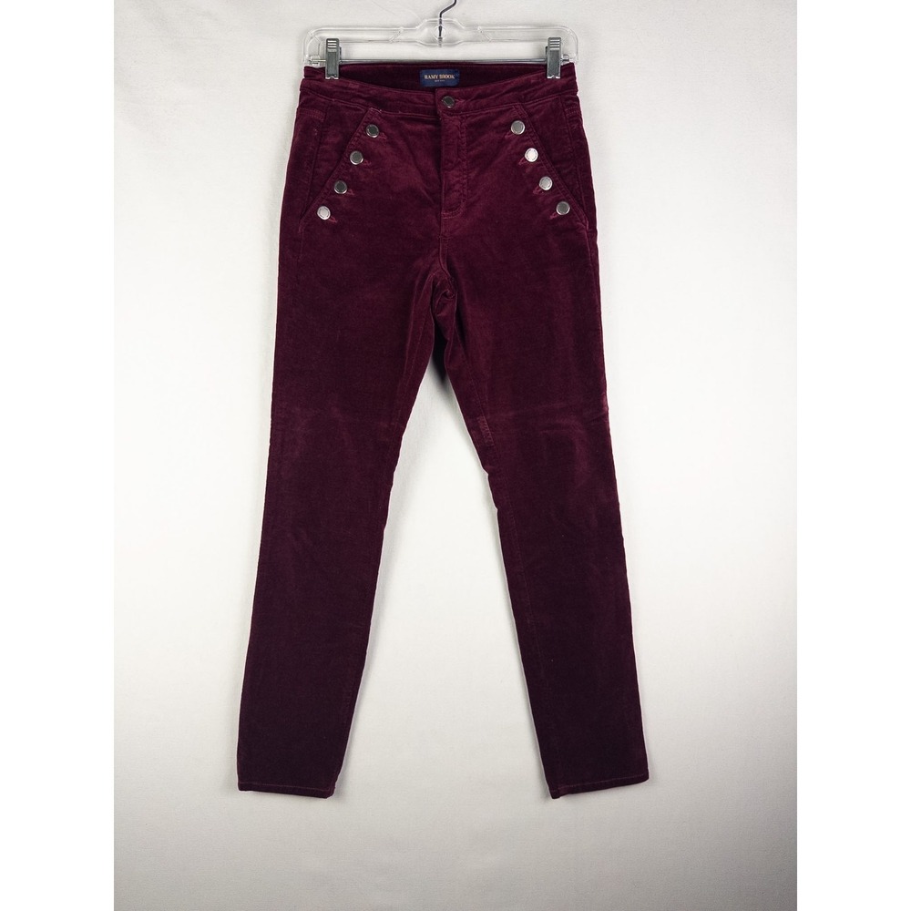 Ramy Brook New York Velvet Pants Womens 26 Burgundy‎ Sailor Tapered Flat Front